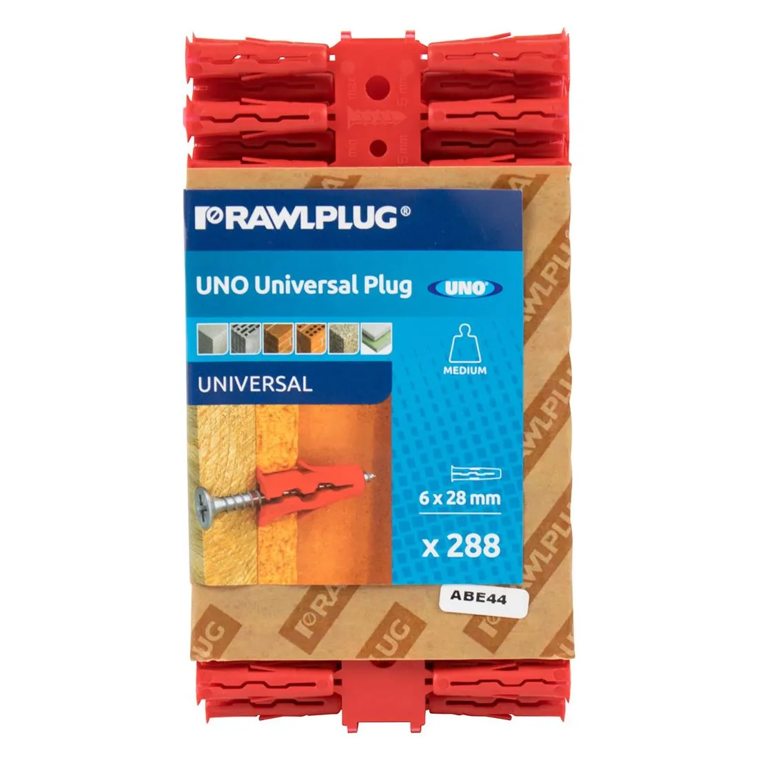 Rawlplug Uno Plugs Red 6 x 28mm Pack of 288