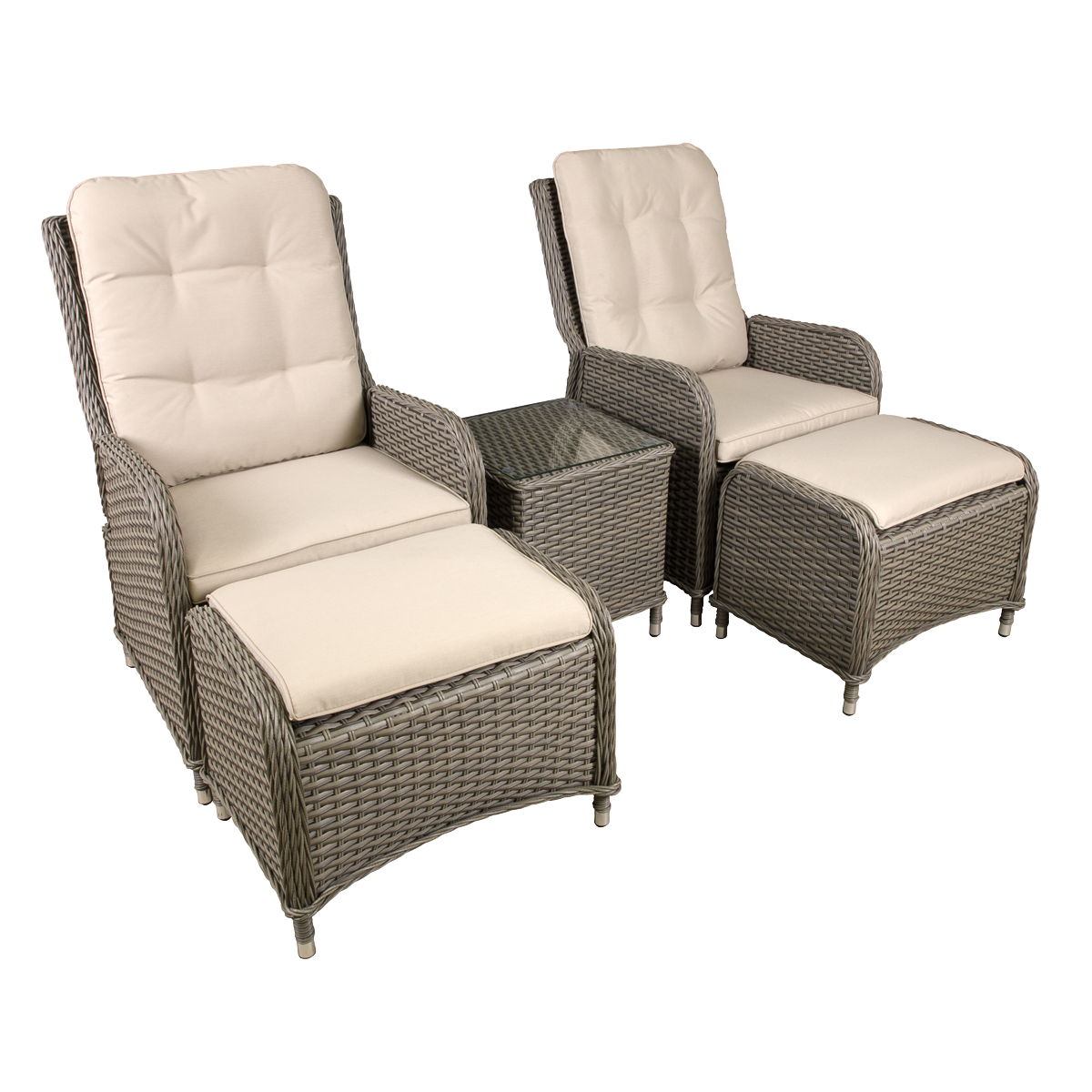 Dellonda Chester Rattan Wicker 5 Piece Outdoor Recliner Loungers & Table Set