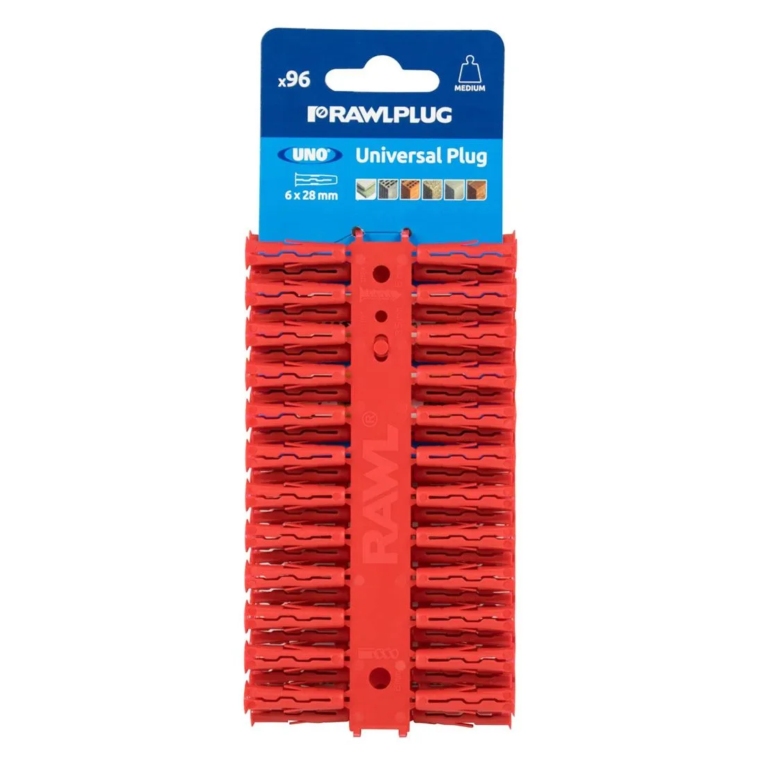 Rawlplug Uno Plugs Red 6 x 28mm Pack of 96