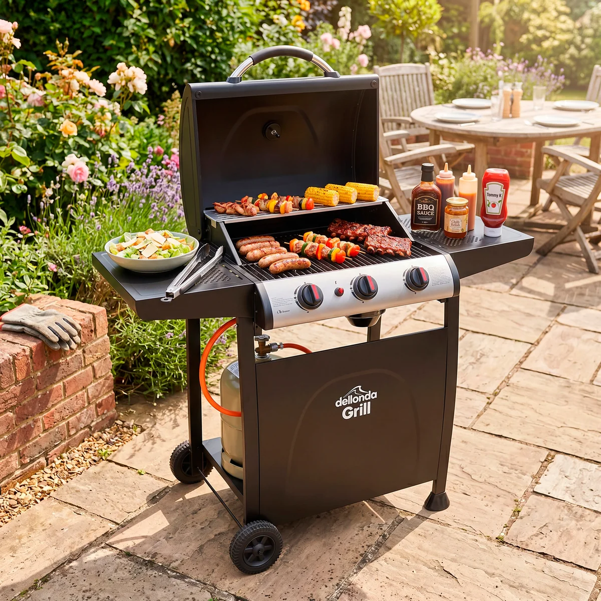 Gas BBQ Grill with Piezo Ignition & Thermometer