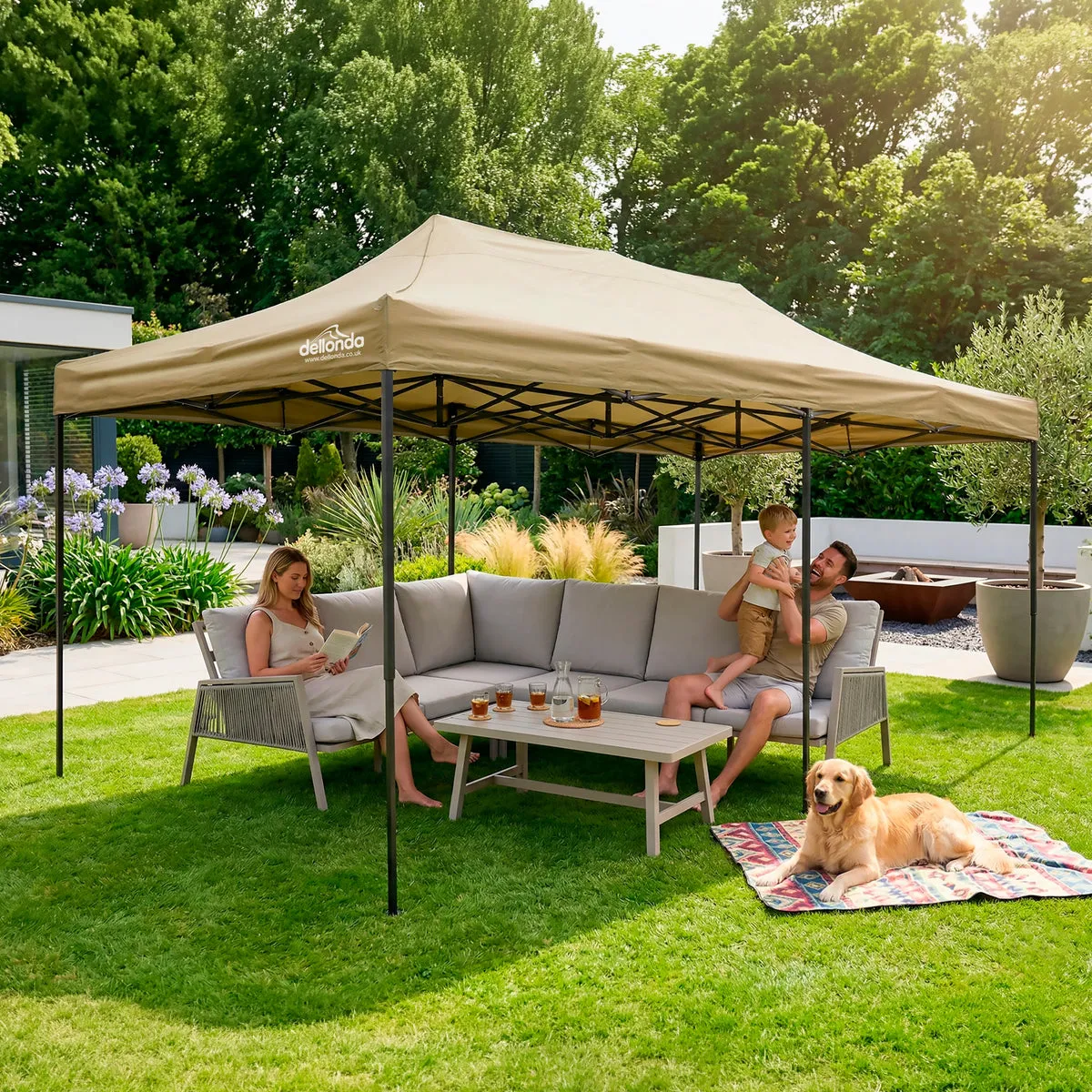 Dellonda Premium 3x6m Pop-Up Gazebo, Heavy Duty Water-Resistant Fabric, Carry Bag & Weights