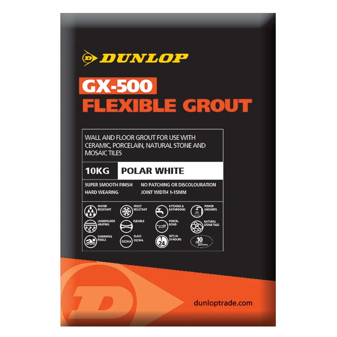 Dunlop Gx-500 Flexible Floor and Wall Tile Grout Polar White 10kg