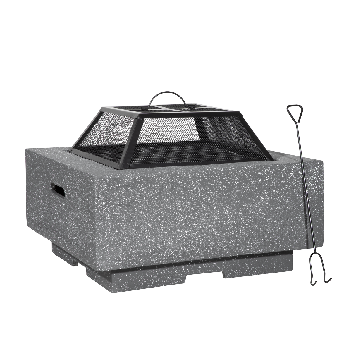 Dellonda Square MgO Fire Pit with BBQ Grill, Safety Mesh Screen - Dark Grey