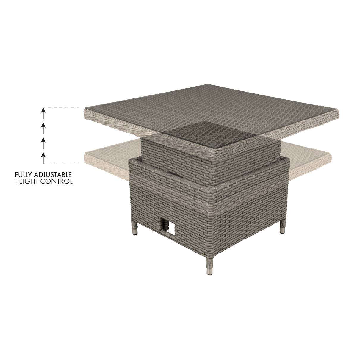 Dellonda Chester Rattan Wicker Adjustable-Height Outdoor Dining Table