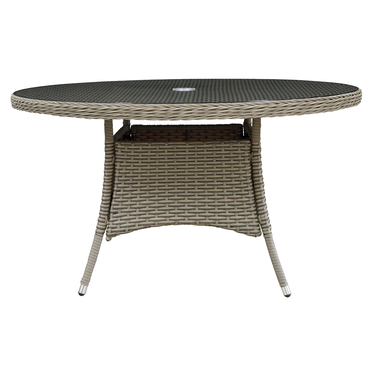 Dellonda Chester Rattan Wicker 135cm Round Outdoor Dining Table with Tempered Glass Top