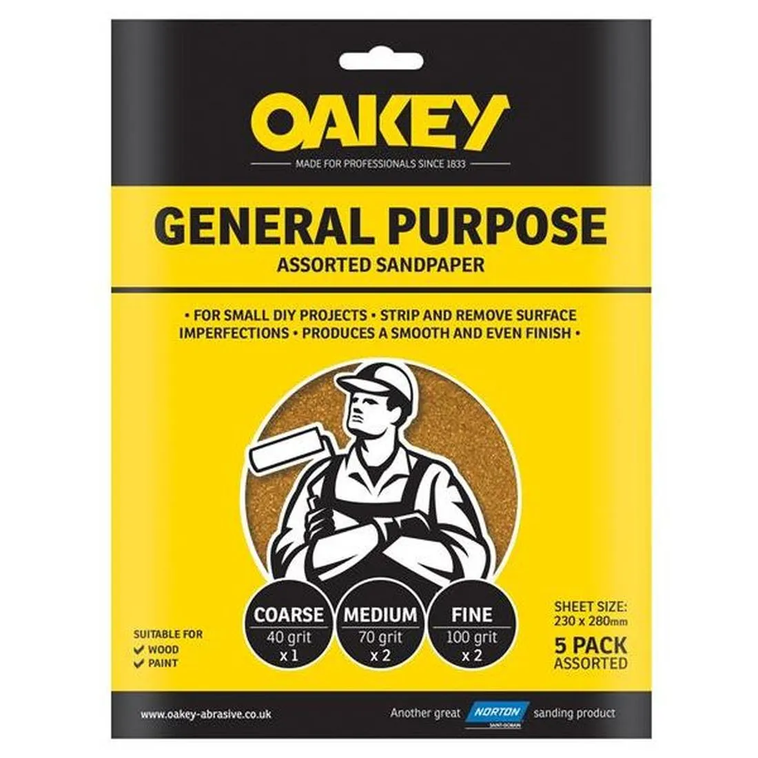 Oakey Glasspaper Sanding Sheets 230 x 280mm Course/Extra Coarse 40G (5)