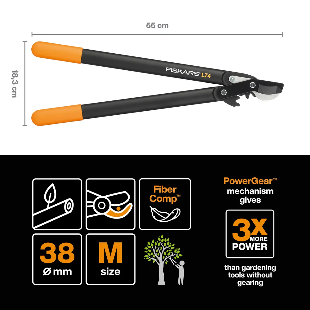 Fiskars Powergear Bypass Loppers - Medium