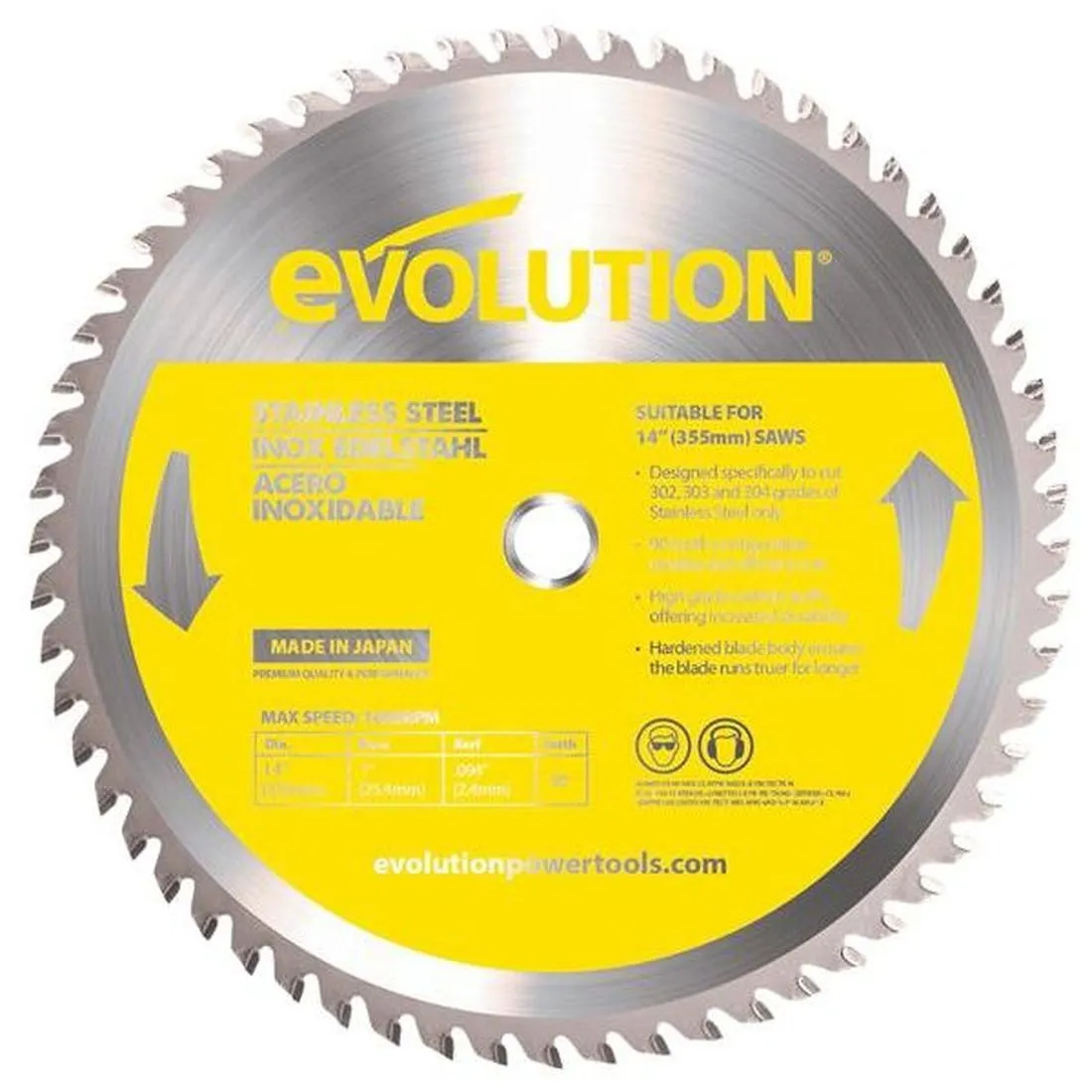Evolution Stainless Steel Cutting Chop Saw Blade 355 x 25.4mm x 90T