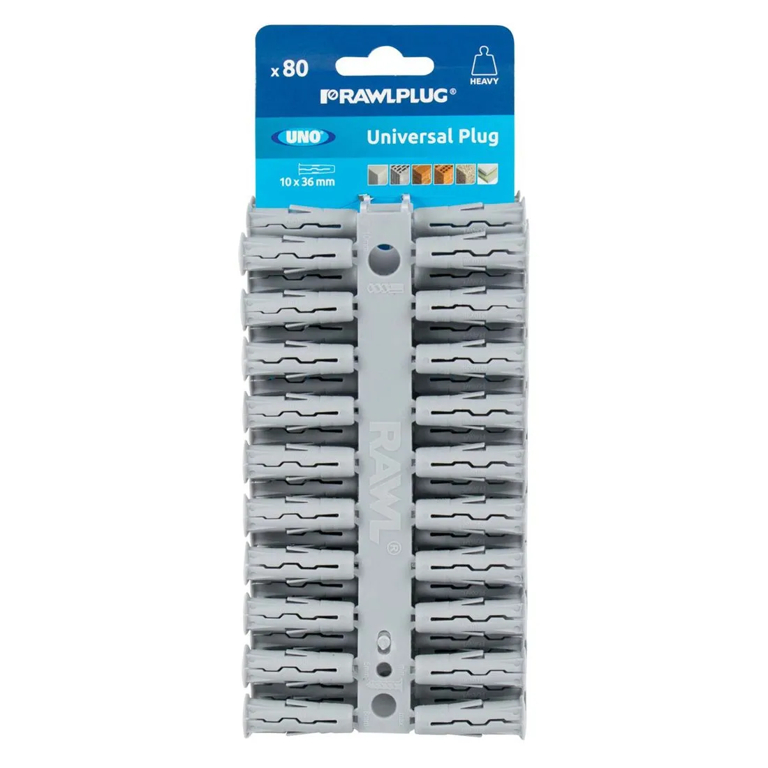 Rawlplug Uno Plugs Grey 10 x 36mm Pack of 80