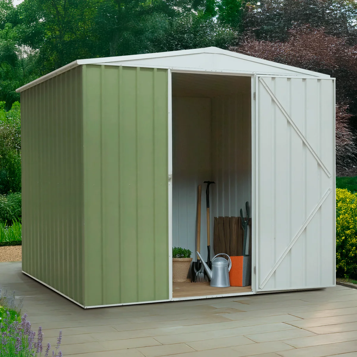 Dellonda Galvanized Steel Green Storage Shed Apex Style Roof