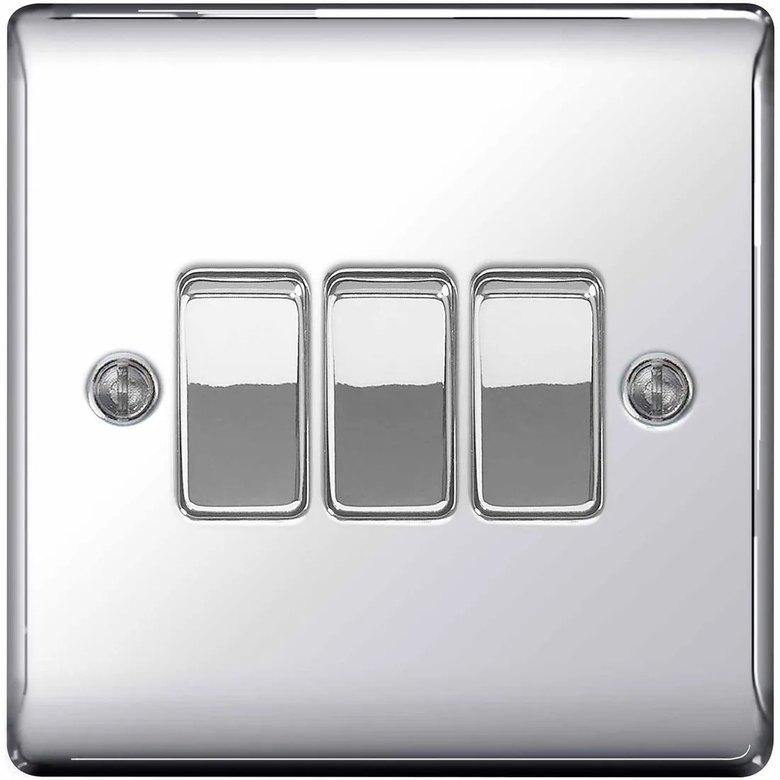 BG Nexus 3 Gang 2 Way Switch Polished Chrome