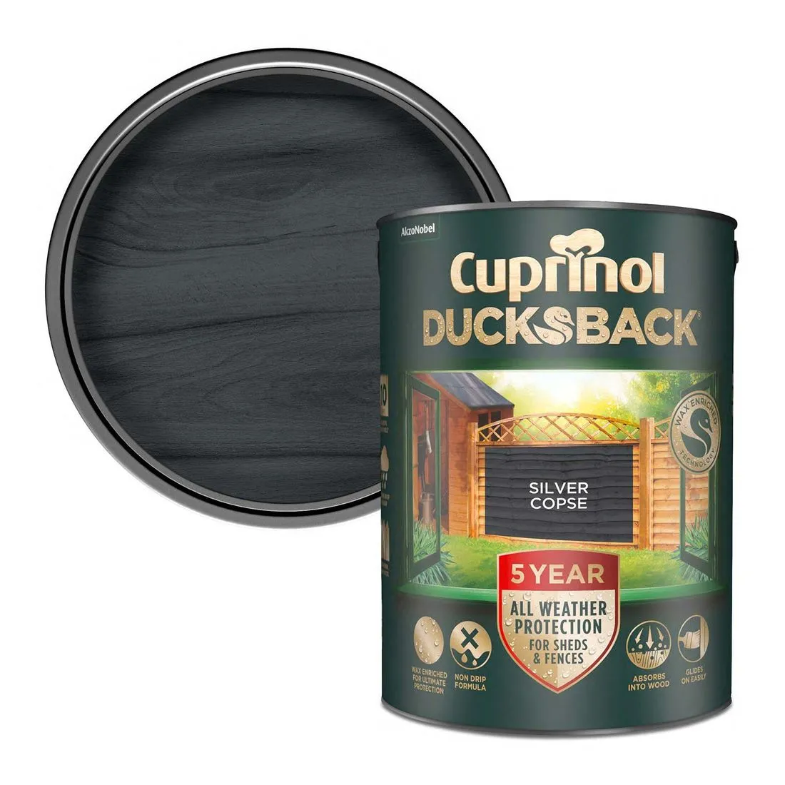 Cuprinol 5 Year Ducksback Silver Copse Shed & Fence Treatment Wood Paint 5L