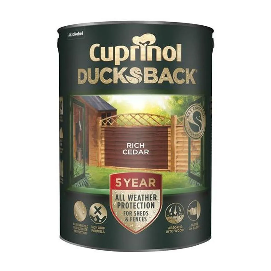 Cuprinol Ducksback 5 Year Waterproof for Sheds & Fences Rich Cedar 5 litre