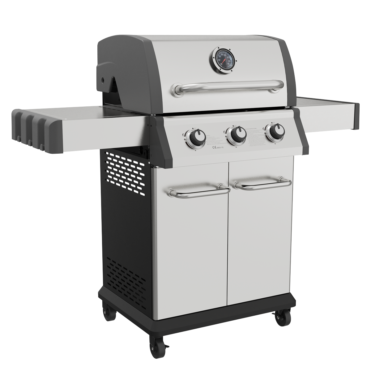 Dellonda 3 Burner Deluxe Gas BBQ Grill with Piezo Ignition & Thermometer - Stainless Steel