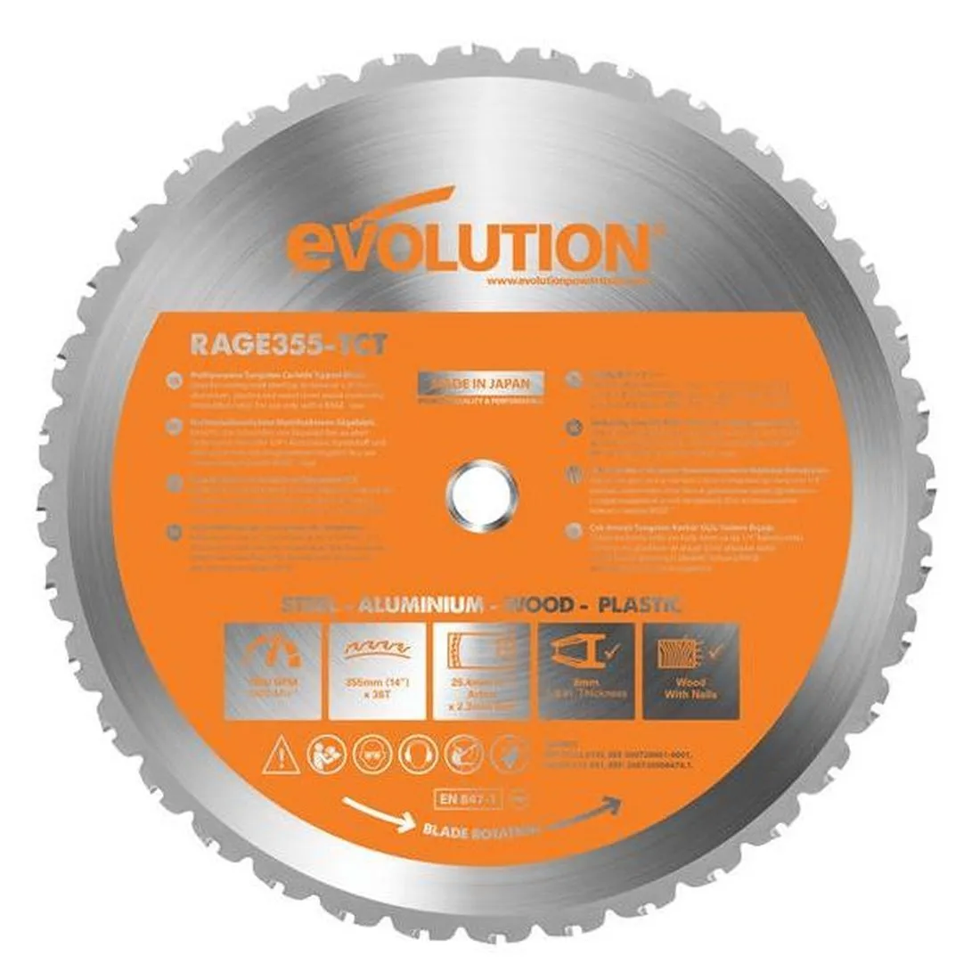 Evolution Multi-Material Chop Saw Blade 355 x 25.4mm x 36T