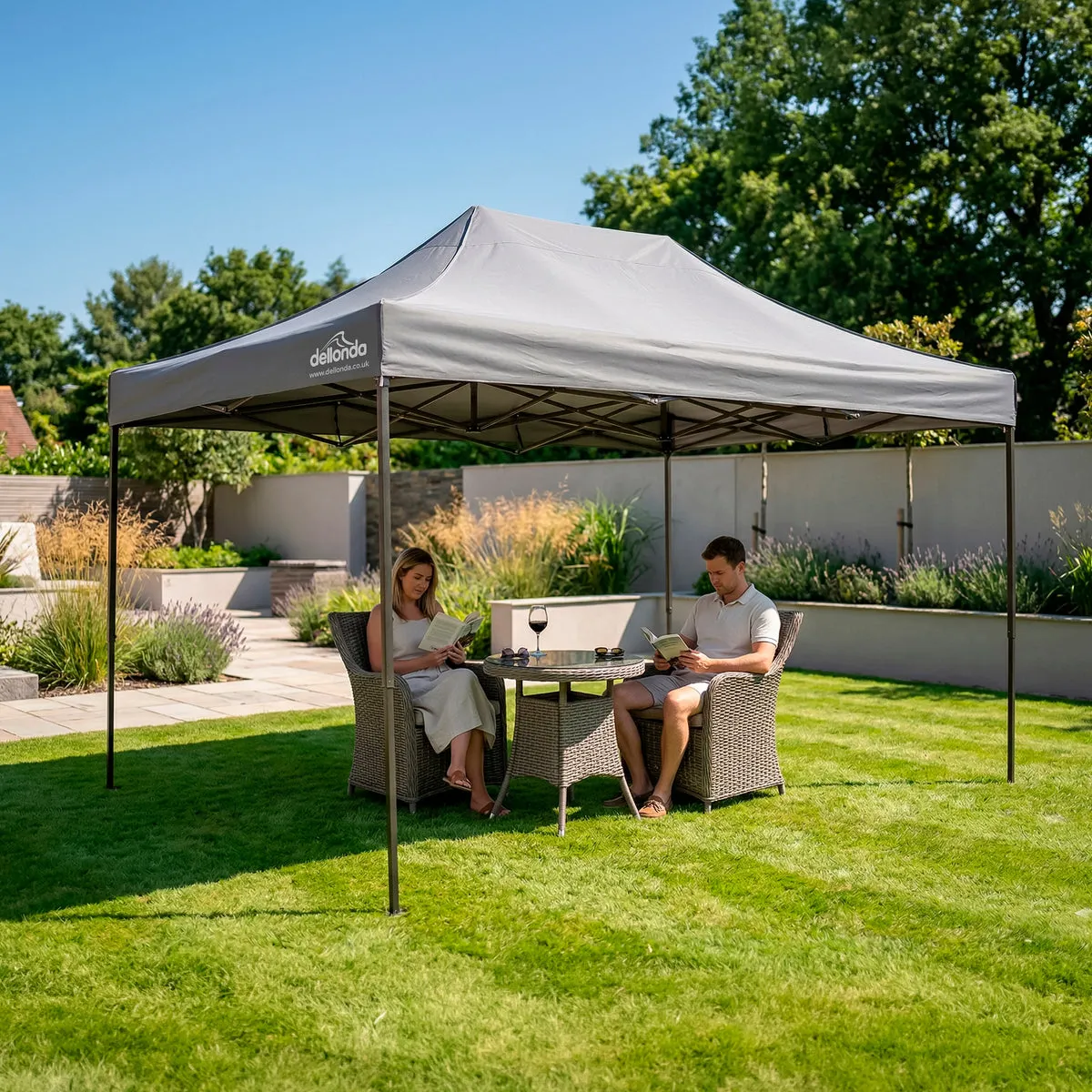 Dellonda Premium 3x4.5m Pop-Up Gazebo, Heavy Duty Water-Resistant Fabric, Carry Bag & Weights