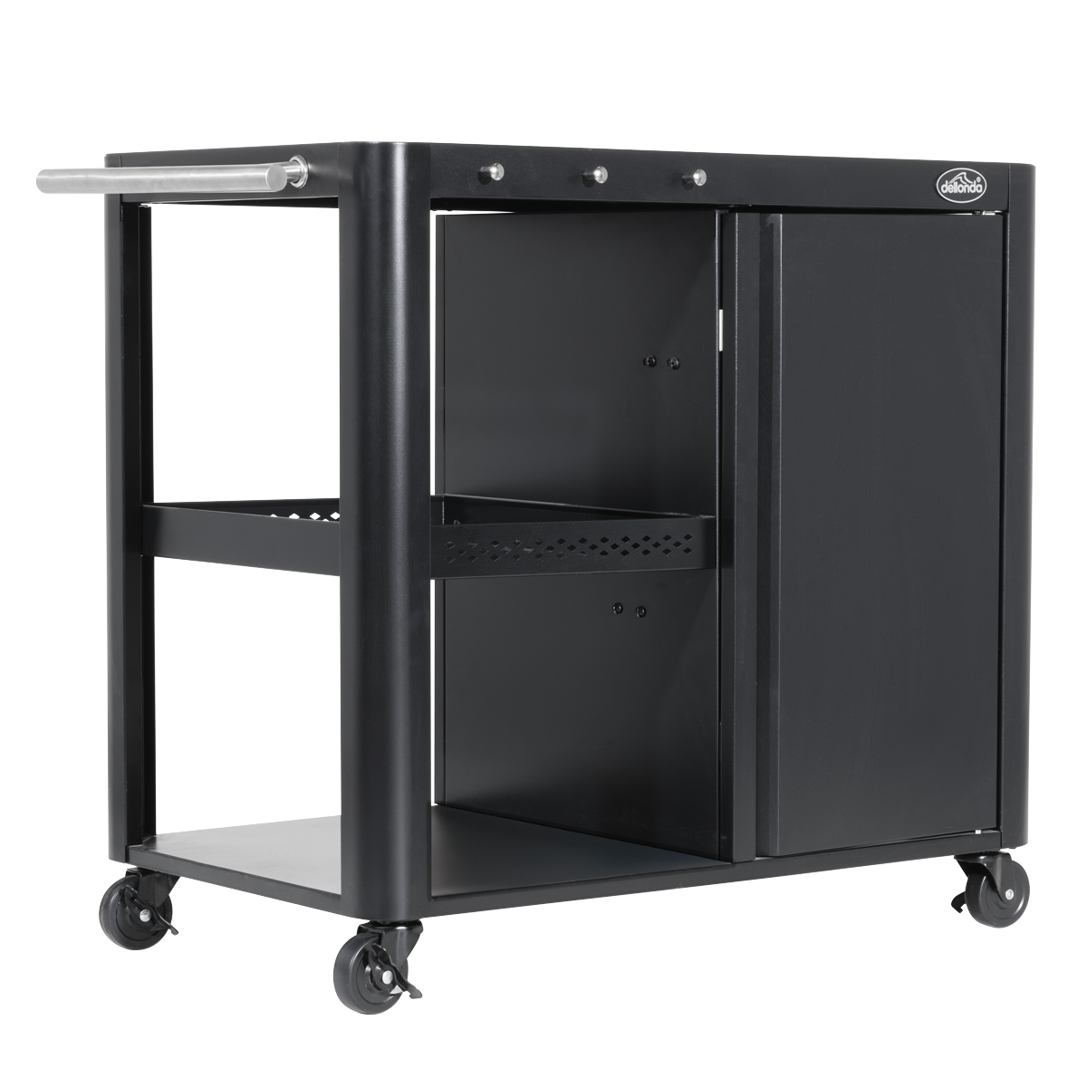 Dellonda BBQ/Plancha Workstation Trolley with Cupboard, Extension Table & Utensil Hooks, Black