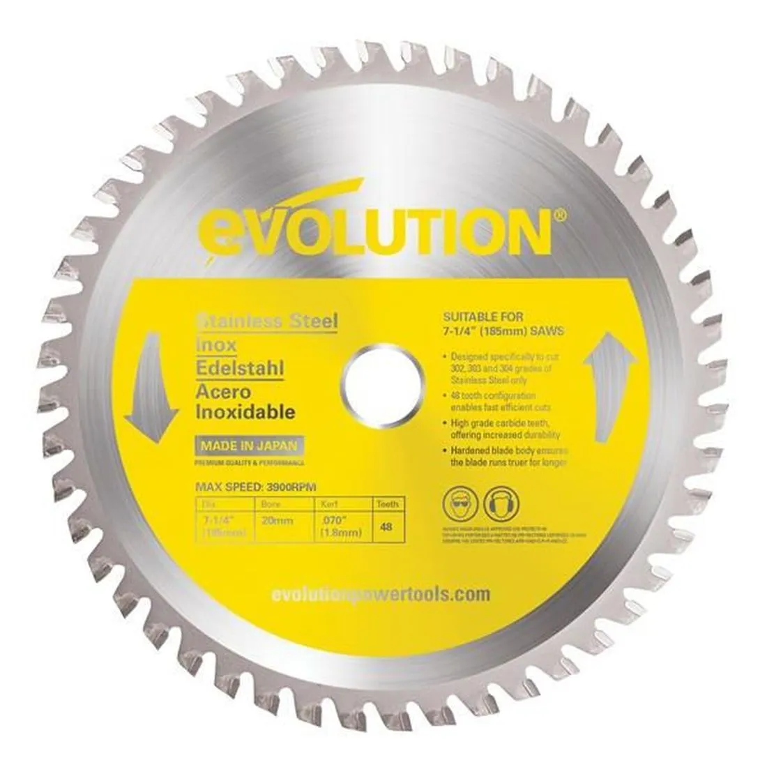 Evolution Stainless Steel Cutting Circular Saw Blade 185 x 20mm x 48T